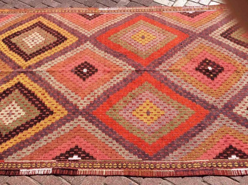 Vintage turkkilainen Kilim matto 310cm x 165cm käsinkudottua villaa