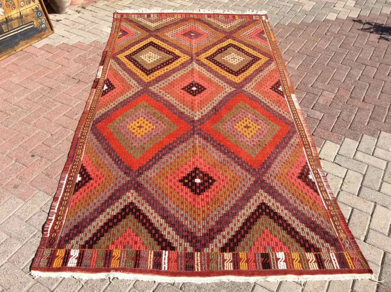 Vintage turkkilainen Kilim matto 310cm x 165cm käsinkudottua villaa