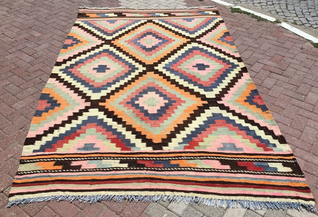 Vintage turkkilainen Kilim matto 312cm x 198cm käsin kehrätty villa