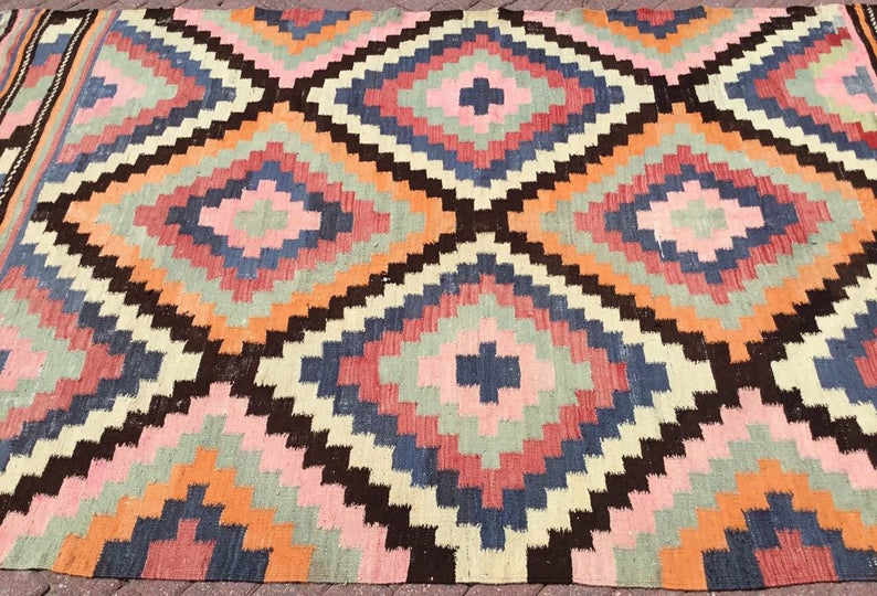 Vintage turkkilainen Kilim matto 312cm x 198cm käsin kehrätty villa