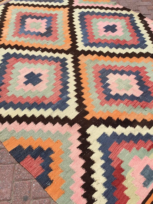 Vintage turkkilainen Kilim matto 312cm x 198cm käsin kehrätty villa