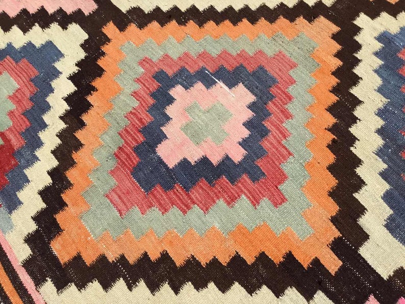 Vintage turkkilainen Kilim matto 312cm x 198cm käsin kehrätty villa