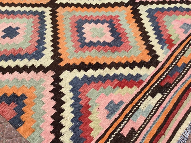 Vintage turkkilainen Kilim matto 312cm x 198cm käsin kehrätty villa