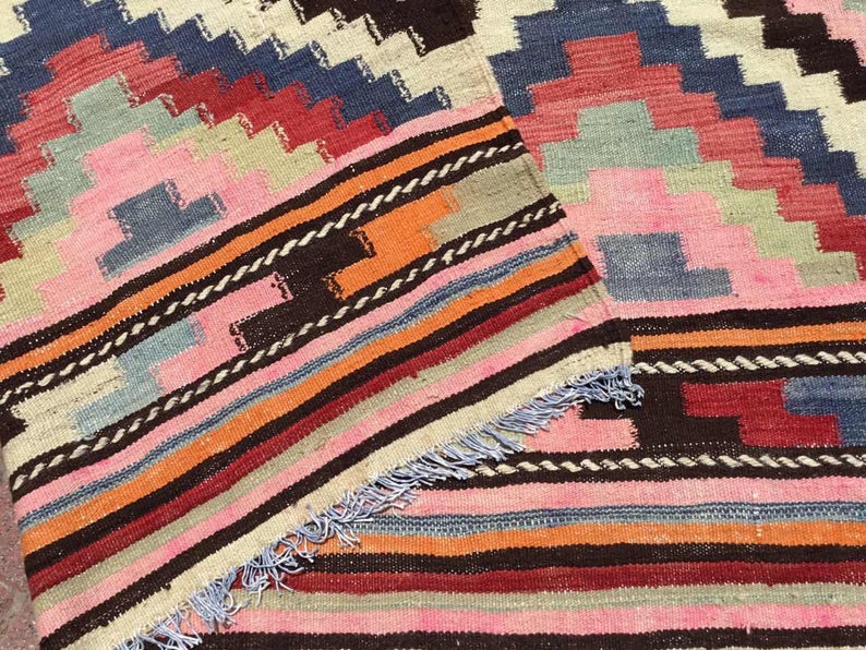 Vintage turkkilainen Kilim matto 312cm x 198cm käsin kehrätty villa