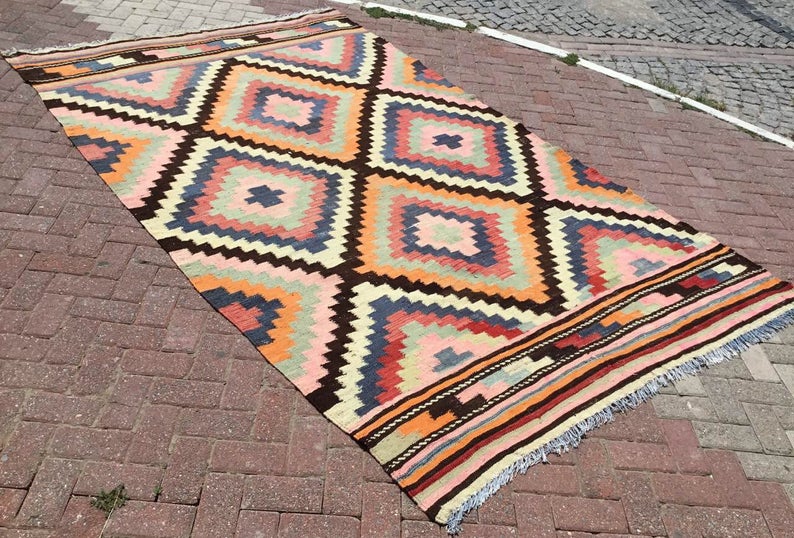 Vintage turkkilainen Kilim matto 312cm x 198cm käsin kehrätty villa