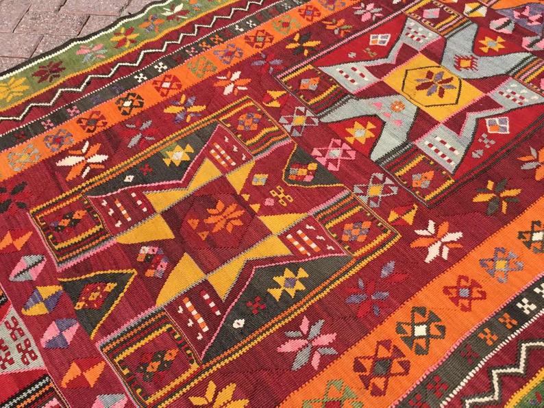 Vintage Turkish Kilim -matto 323cm x 151cm Käsintehty villa