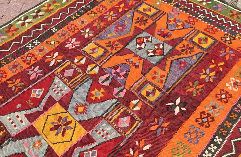 Vintage Turkish Kilim -matto 323cm x 151cm Käsintehty villa