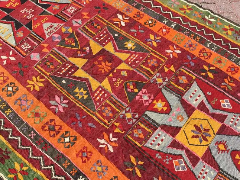 Vintage Turkish Kilim -matto 323cm x 151cm Käsintehty villa