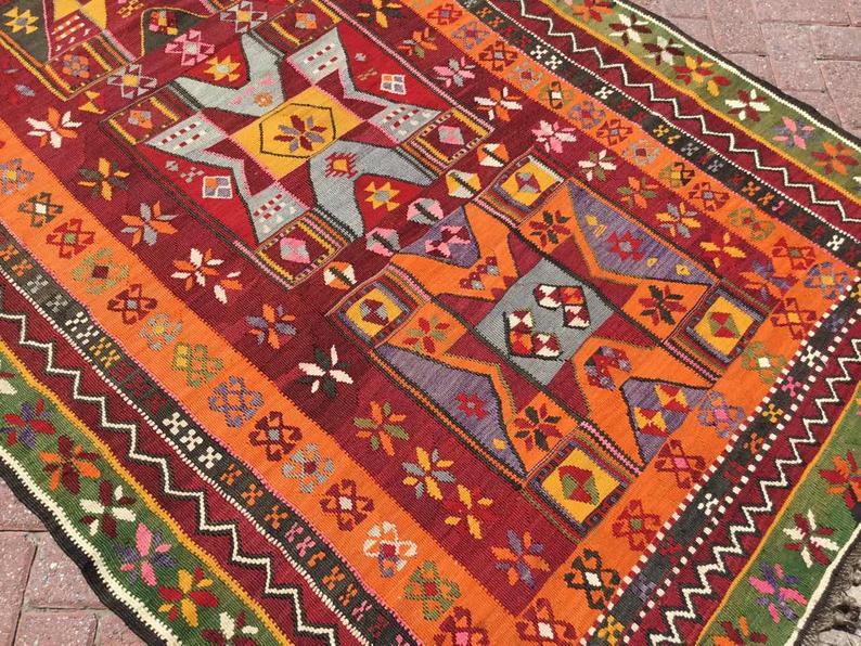 Vintage Turkish Kilim -matto 323cm x 151cm Käsintehty villa