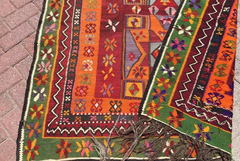 Vintage Turkish Kilim -matto 323cm x 151cm Käsintehty villa