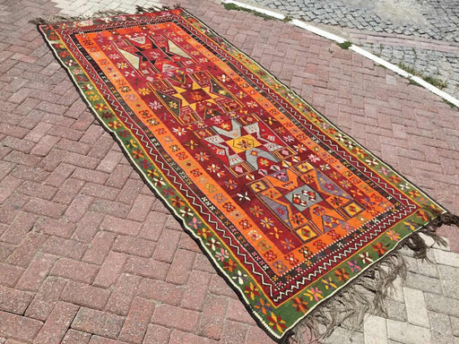 Vintage tyrkisk Kilim Rug 323cm x 151cm håndlaget ull