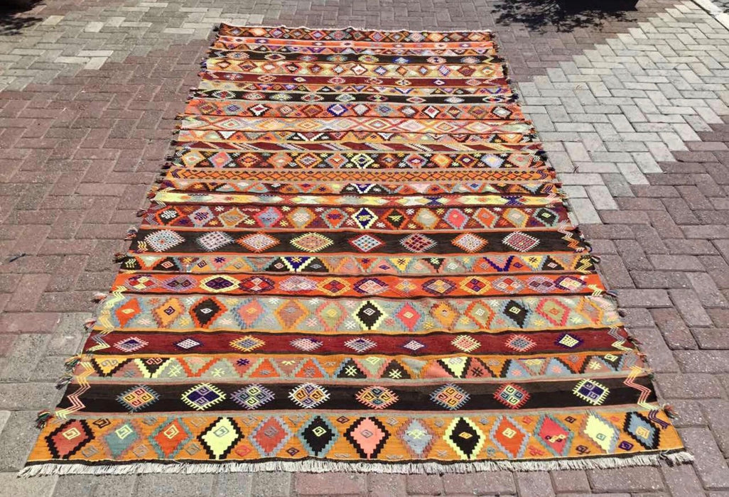 Vintage Turkish Kilim -matto 333cm x 173cm käsin kehrätty villa