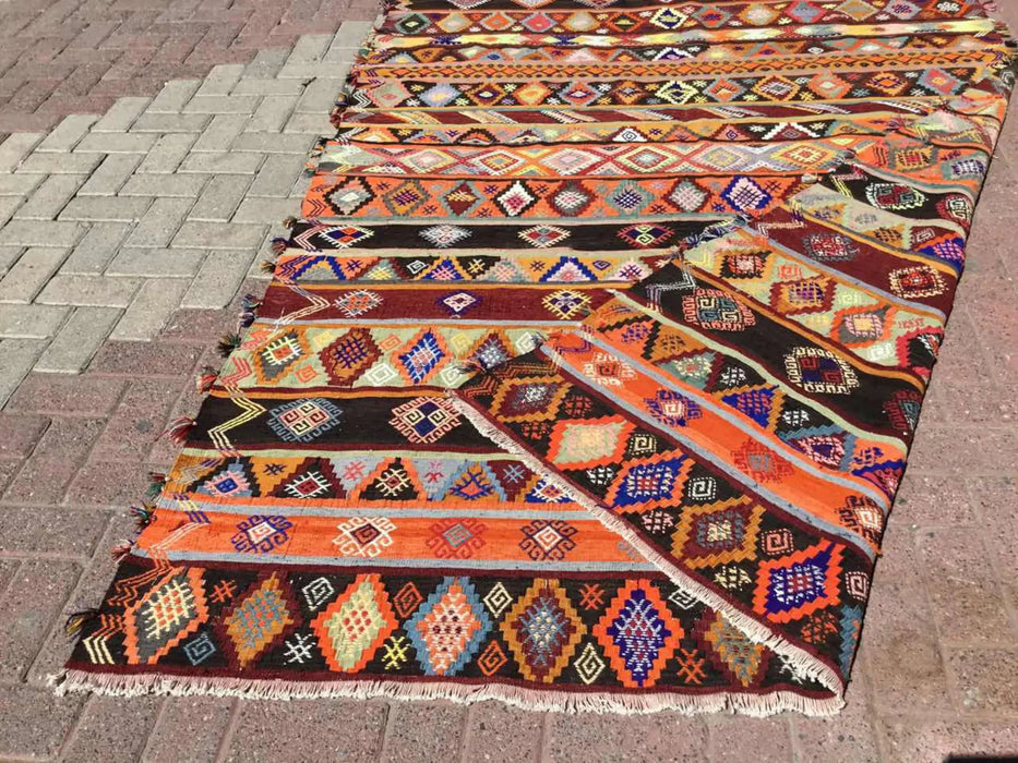 Vintage Turkish Kilim -matto 333cm x 173cm käsin kehrätty villa