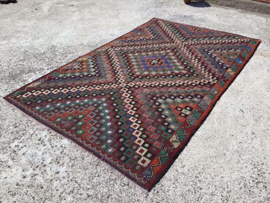 Vintage Turkish Kilim -matto 338cm x 175cm villavuohenkarvat