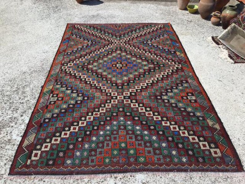 Vintage Turkish Kilim -matto 338cm x 175cm villavuohenkarvat