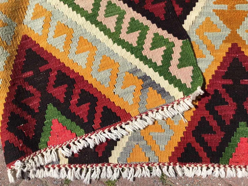 Vintage turkkilainen Kilim matto 345cm x 171cm käsin kehrätty villa