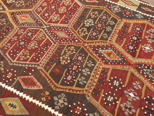 Vintage tyrkisk Kilim teppe 358cm x 163cm hånd spunnet ull