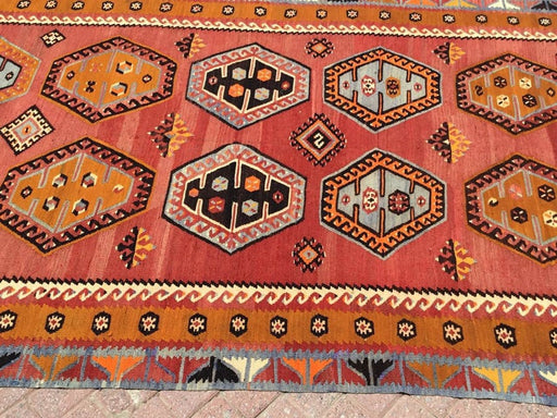 Vintage Turkse Kelim-tapijt 370cm x 162cm wol-katoen