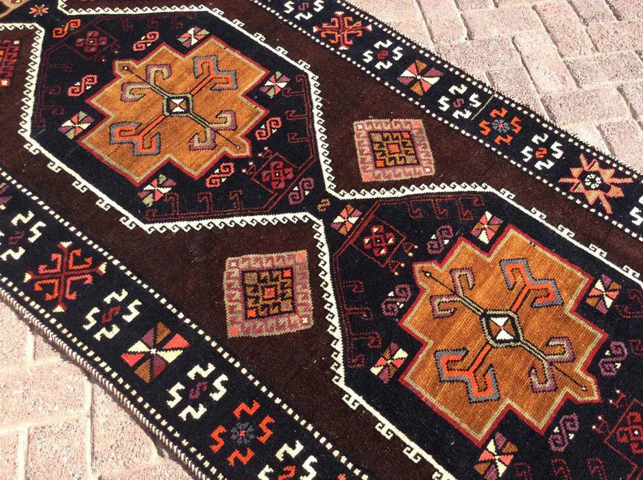 Vintage turkkilainen Kilim matto 372cm x 106cm käsinsolmittu