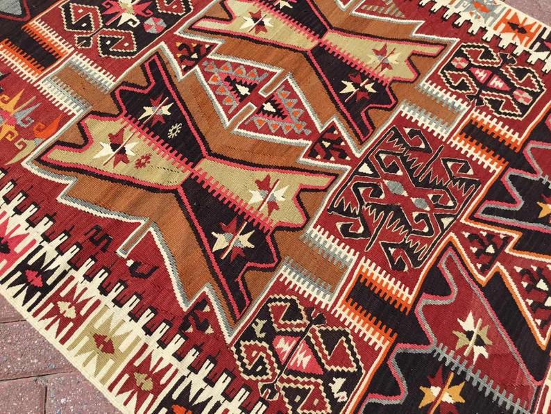 Vintage turkkilainen Kilim matto 387cm x 128cm käsin kehrätty villa