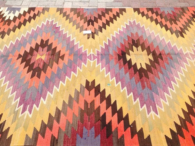 Vintage turkkilainen Kilim matto 391cm x 160cm käsin kehrätty villa