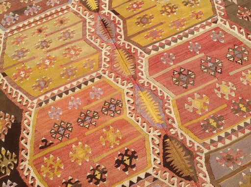 Vintage tyrkisk Kilim teppe 417cm x 180 cm hånd spunnet ull