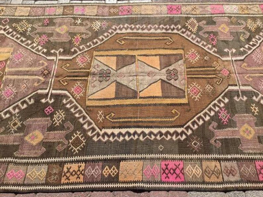 Vintage tyrkisk Kilim teppe 445cm x 152 cm hånd spunnet ull