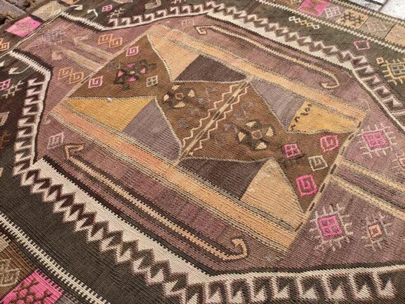 Vintage turkkilainen Kilim matto 445cm x 152cm käsin kehrätty villa