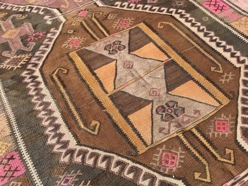 Vintage turkkilainen Kilim matto 445cm x 152cm käsin kehrätty villa