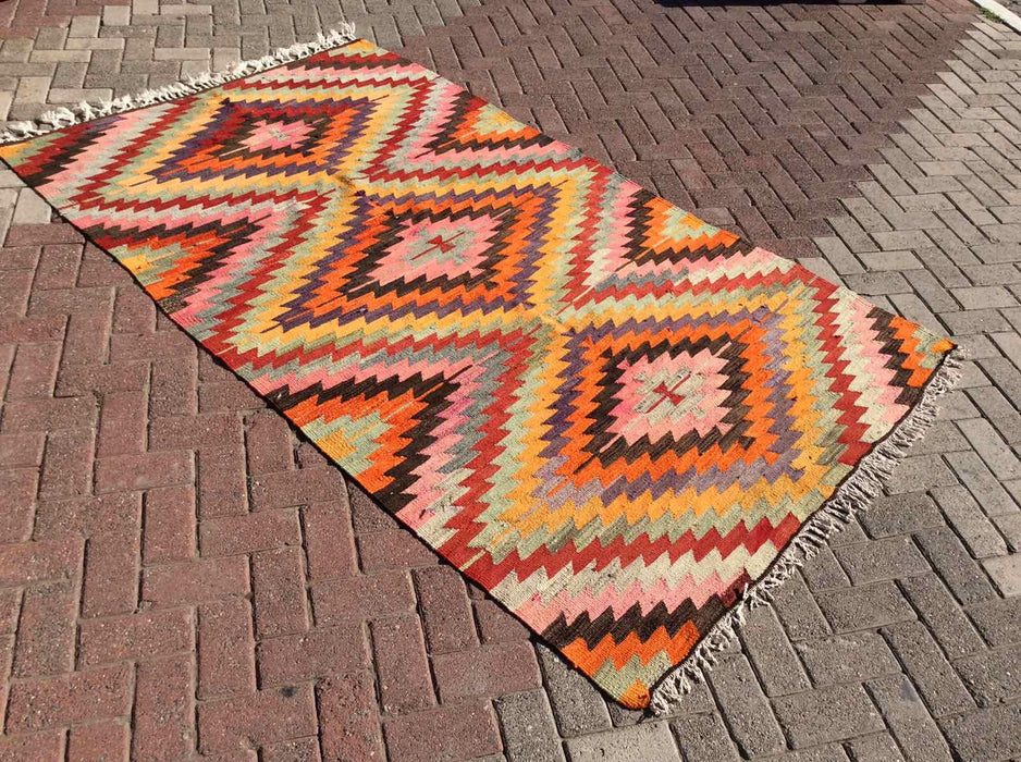 Vintage turkkilainen Kilim -matto Cece 150cm x 221cm