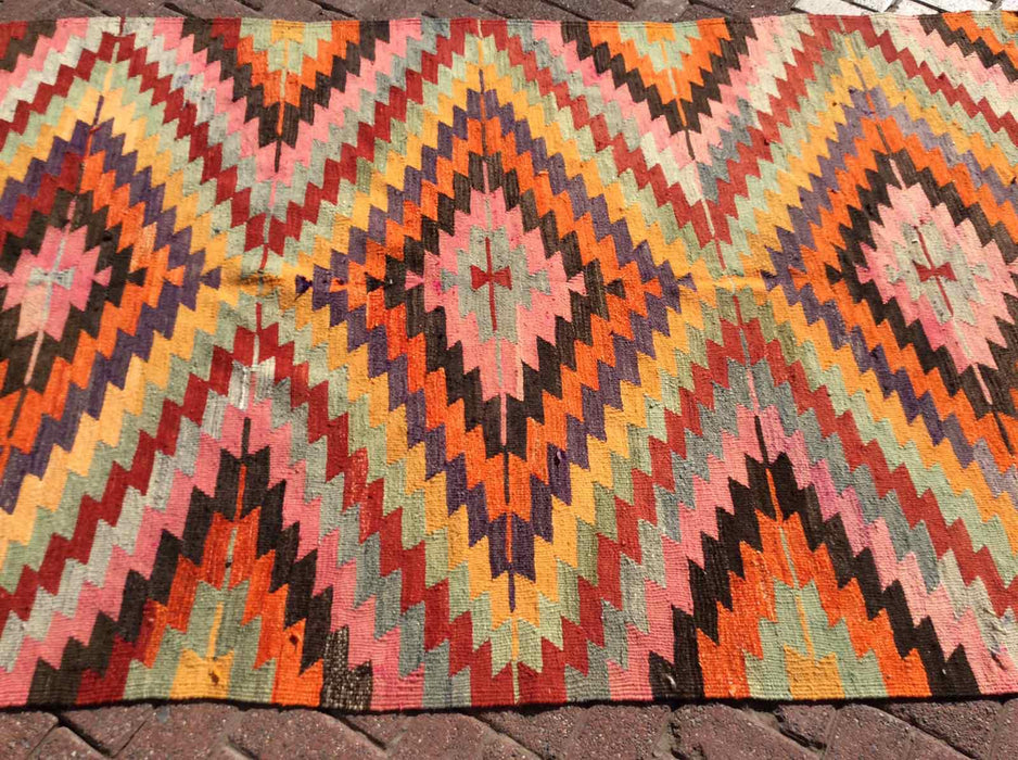 Vintage turkkilainen Kilim -matto Cece 150cm x 221cm