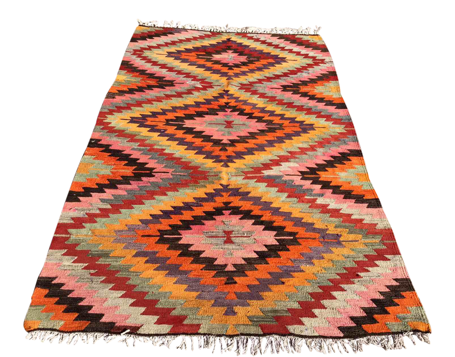 Vintage turkkilainen Kilim -matto Cece 150cm x 221cm