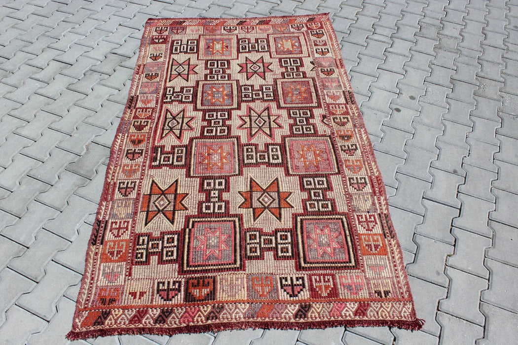 Vintage turkkilainen Kilim Runner 123cm x 212cm 60 vuotta vanha