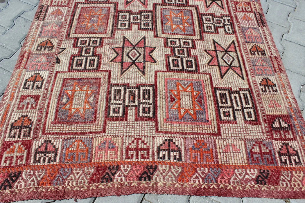 Vintage turkkilainen Kilim Runner 123cm x 212cm 60 vuotta vanha