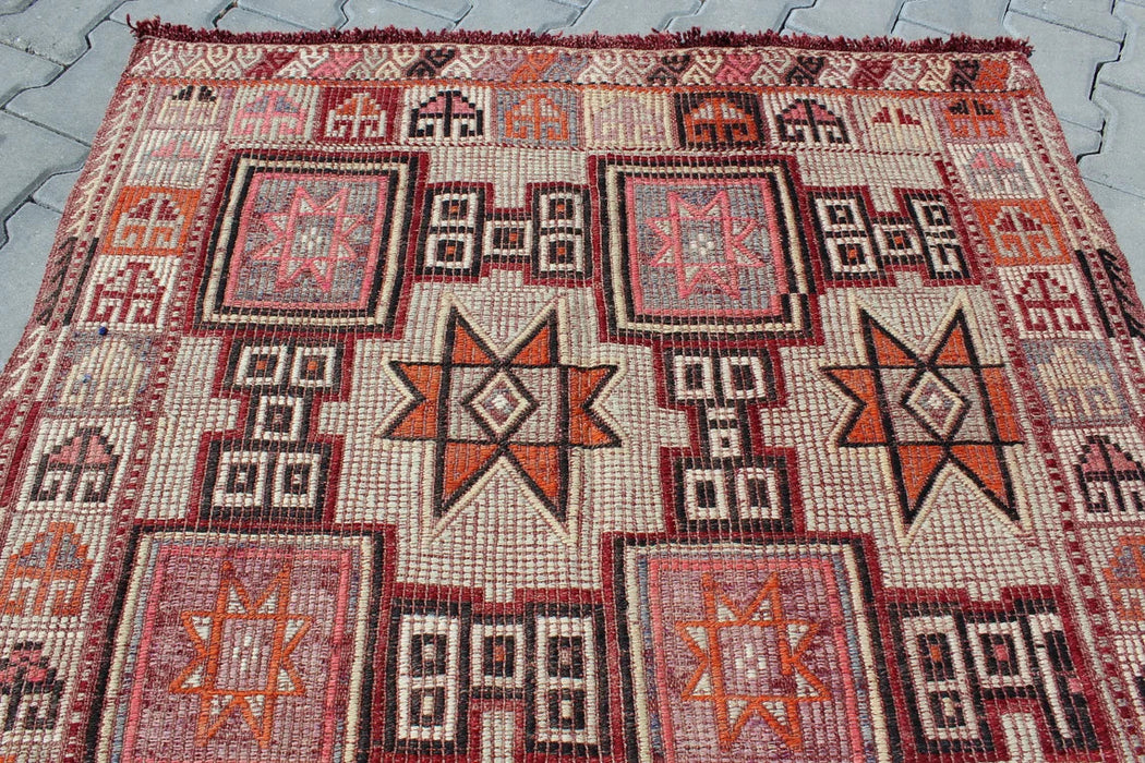 Vintage turkkilainen Kilim Runner 123cm x 212cm 60 vuotta vanha