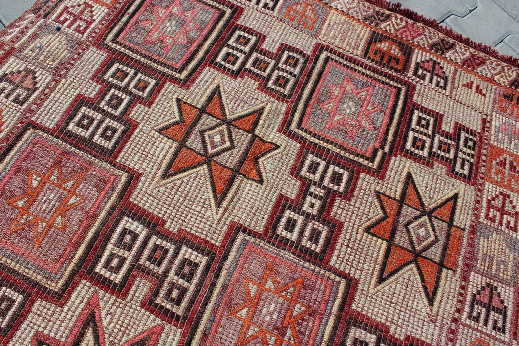 Vintage turkkilainen Kilim Runner 123cm x 212cm 60 vuotta vanha