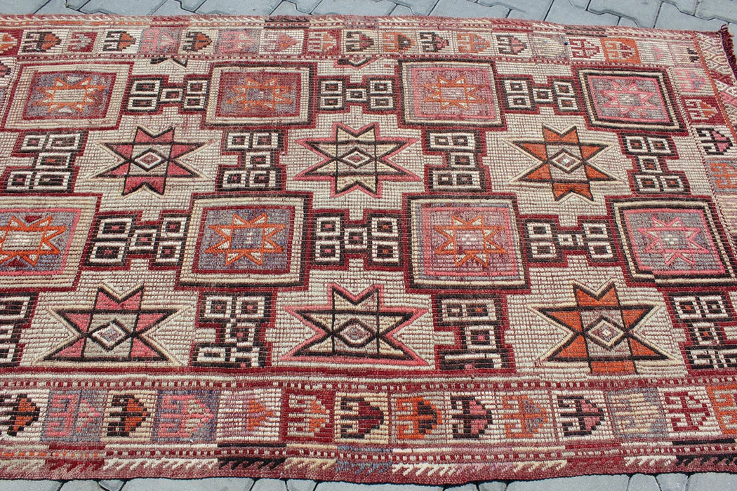 Vintage turkkilainen Kilim Runner 123cm x 212cm 60 vuotta vanha