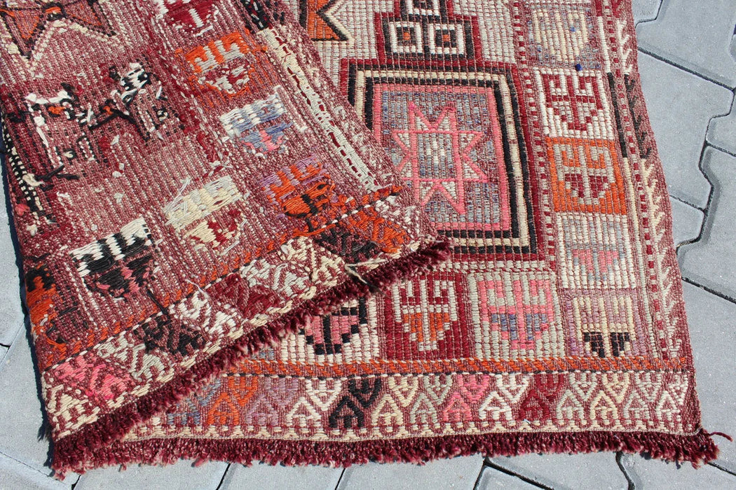 Vintage turkkilainen Kilim Runner 123cm x 212cm 60 vuotta vanha