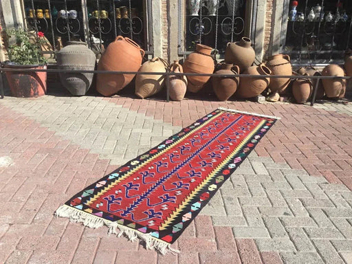 Vintage turkkilainen Kilim Runner 241cm x 75cm käytävämatto