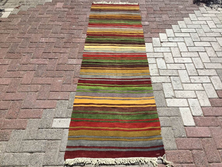 Vintage turkkilainen Kilim Runner 251cm x 74cm #252