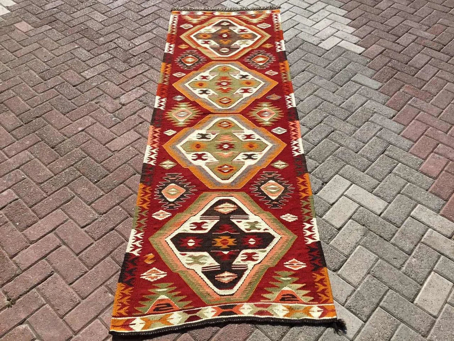 Vintage turkkilainen Kilim Runner 265cm x 90cm #264