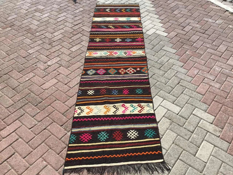 Vintage Turkish Kilim Runner 310 cm x 80 cm Handcrafted Rug