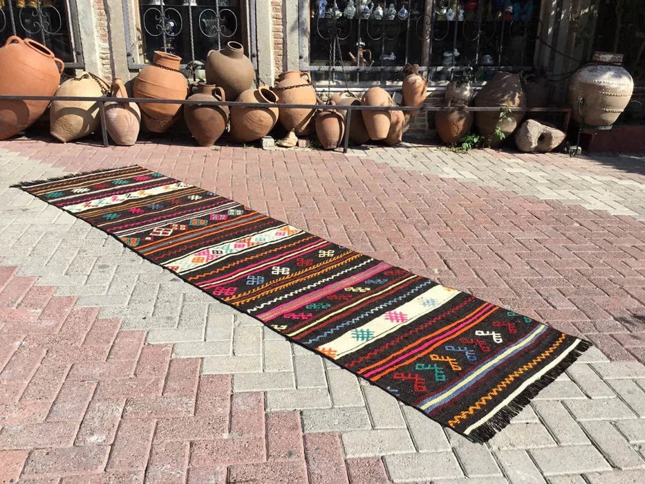 Vintage Turkish Kilim Runner 310 cm x 80 cm Handcrafted Rug