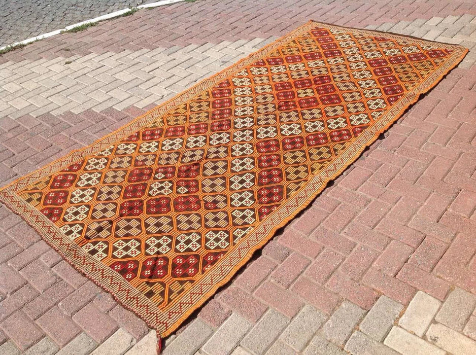 Vintage turkkilainen Kilim Runner 315cm x 140cm Käsintehty