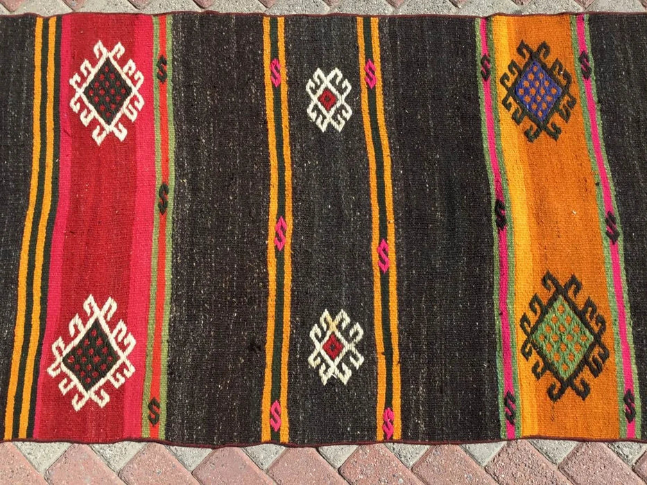 Vintage turkkilainen Kilim Runner 380cm x 93cm #262