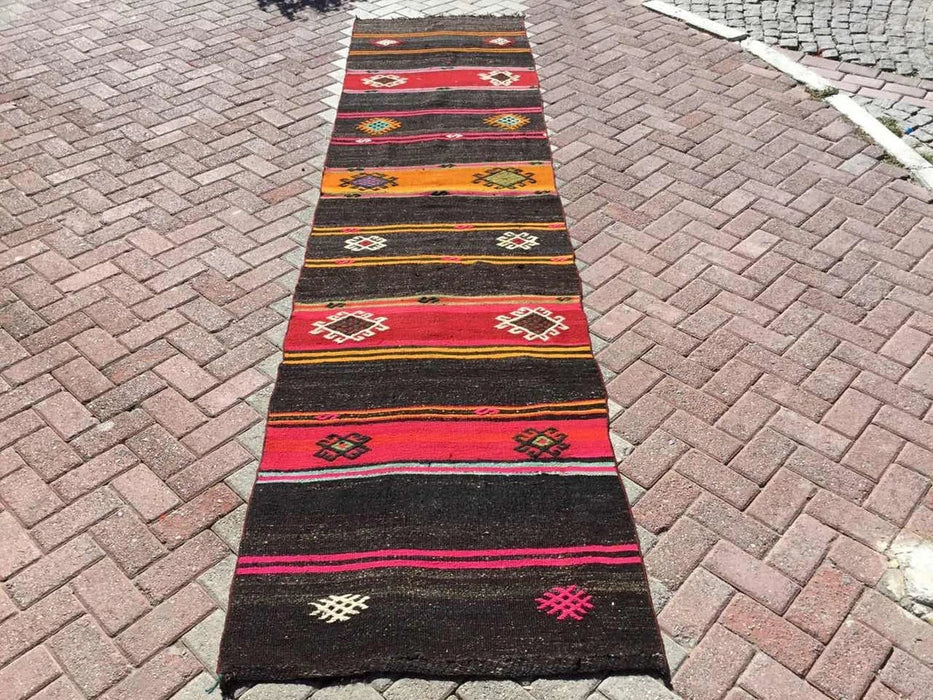 Vintage turkkilainen Kilim Runner 380cm x 93cm #262