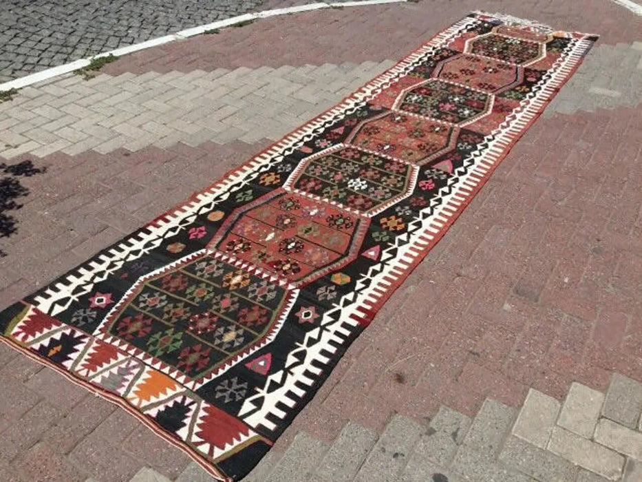 Vintage Turkse Kelim Runner 444cm x 106cm halkleed