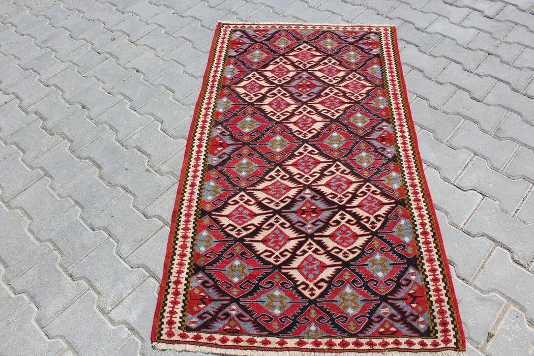 Vintage Turkish Kilim Runner 80cm x 146cm Handmade 60 Years Old