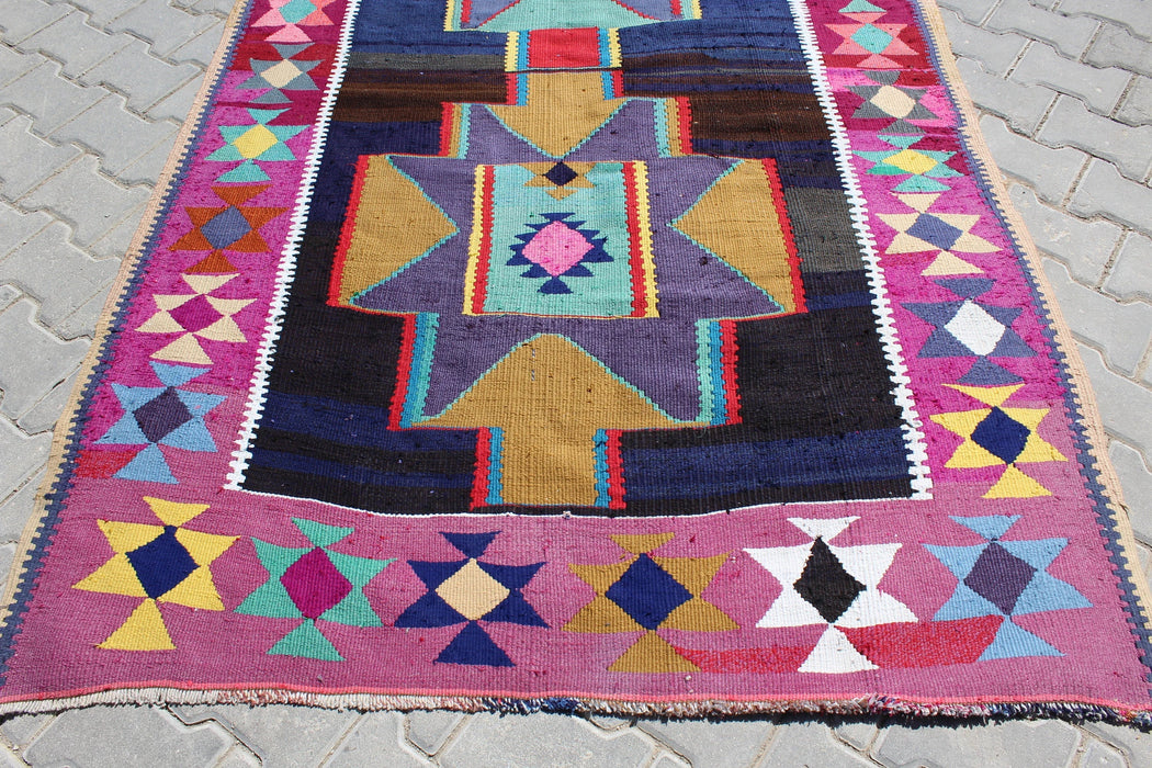 Vintage Turkish Kilim Runner Rug 144cm x 365cm Handcrafted