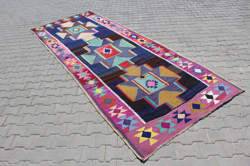 Vintage Turkish Kilim Runner Rug 144cm x 365cm Handcrafted